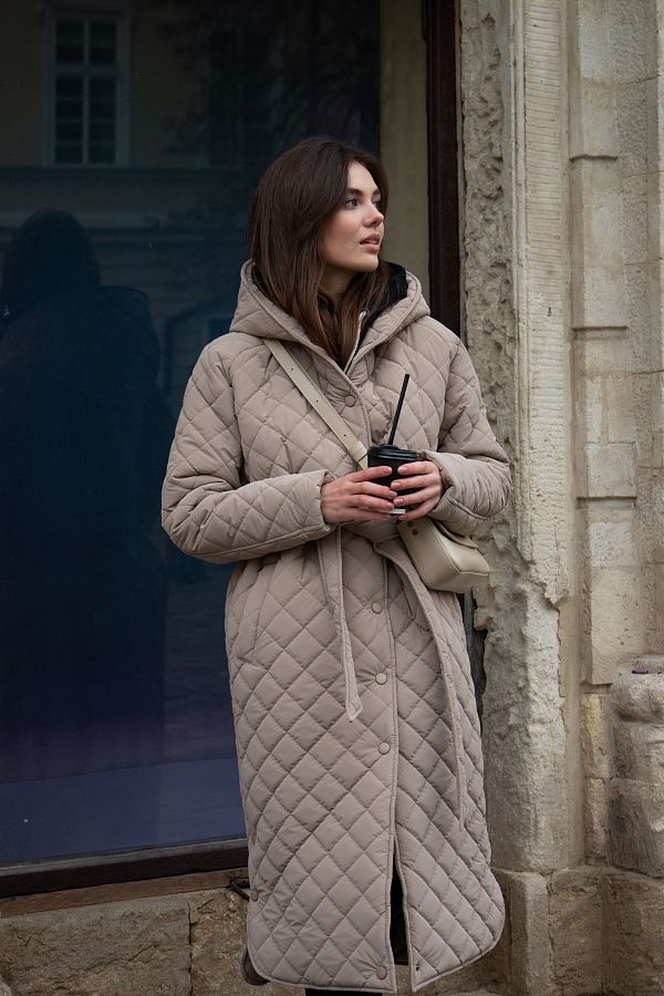 Куртка подовжена з капюшоном на кнопках бежева  #RU# Куртка удлиненная с капюшоном на кнопках бежевая.  № 4