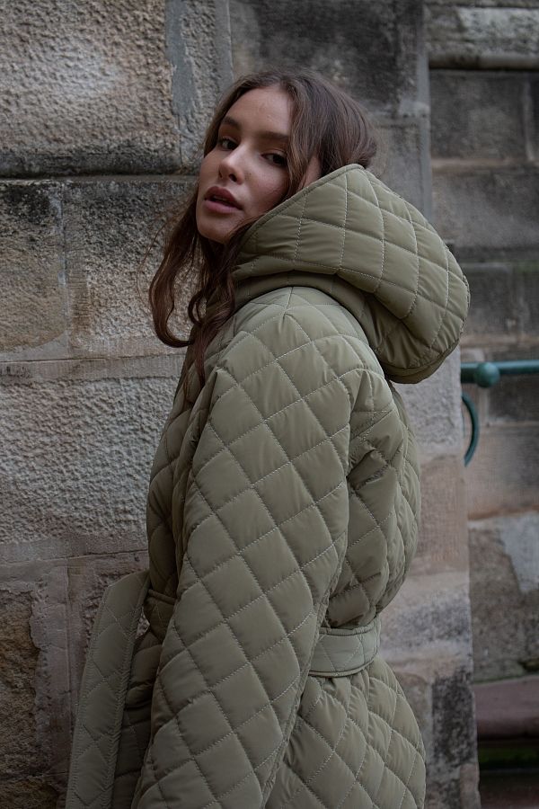 Куртка подовжена з капюшоном на кнопках оливкова  #RU# Куртка удлиненная с капюшоном на кнопках оливковая  № 4
