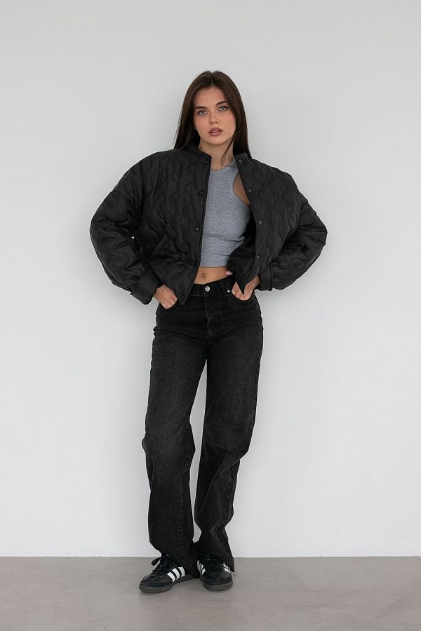 Бомбер на кнопках чорний К0623 #RU# Бомбер на черных кнопках К0623 № 2