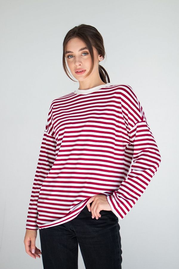 Лонгслів у смужку бордовий Т0822 #RU# Лонгслив в полоску бордовый Т0822 № 5
