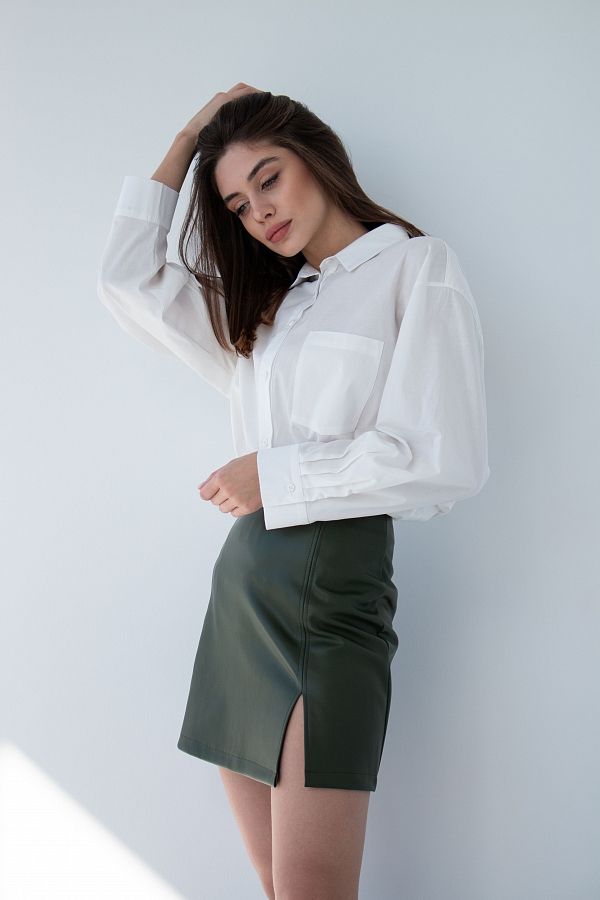 Спідниця міні з екошкіри темно-зелена СП0001 #RU# Юбка мини из экокожи темно-зеленая СП0001 № 3