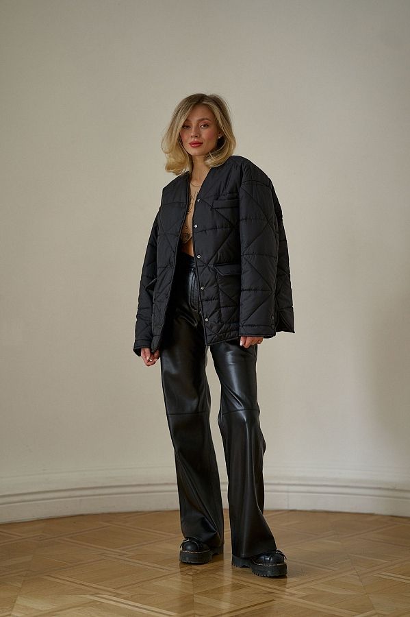 Куртка на кнопках з кишенями візерунок трикутник чорна К0423 #RU# Куртка на кнопках с карманами узор треугольник черная К0423 № 1