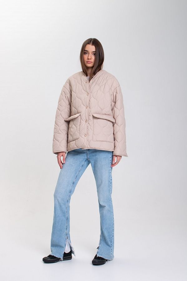 Куртка на кнопках з кишенями візерунок хвилька бежева К0423 #RU# Куртка на кнопках с карманами узор волна беж К0423 № 3