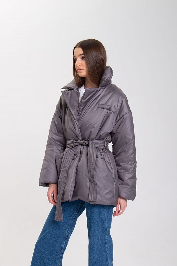 Куртка-жакет з великим воротом графітова К0323 #RU# Куртка-жакет с большим воротником графитовая К0323 № 2