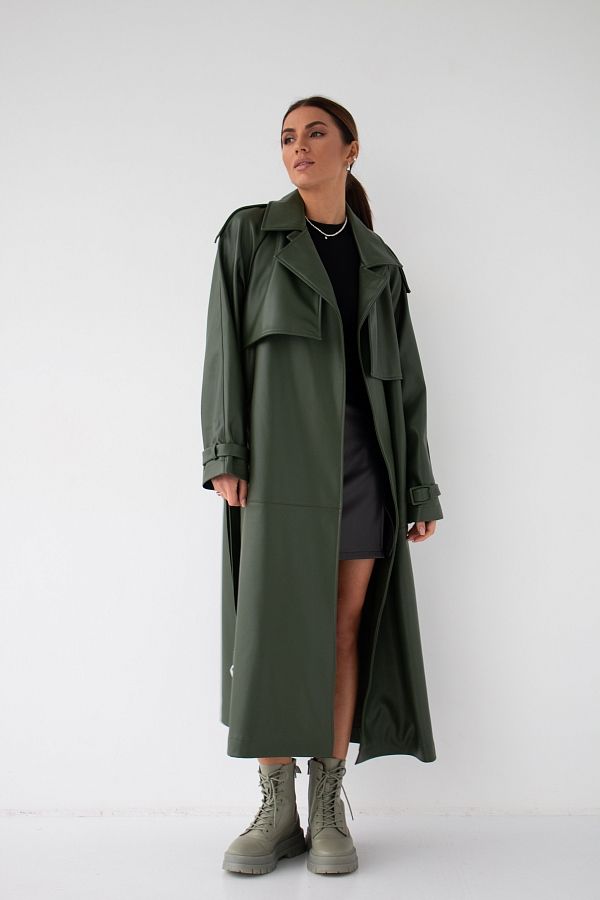 Тренч з екошкіри на замші темно-зелений С0321 #RU# Тренч из экокожи темно-зеленый С0321 (Нет в наличии) С0321 № 4