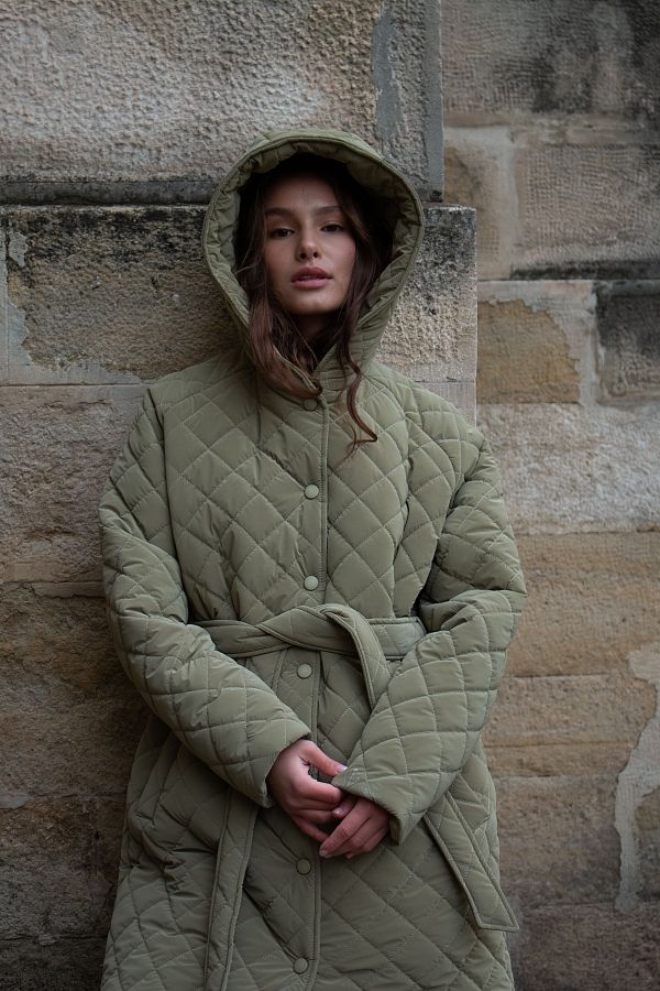 Куртка подовжена з капюшоном на кнопках оливкова  #RU# Куртка удлиненная с капюшоном на кнопках оливковая  № 3