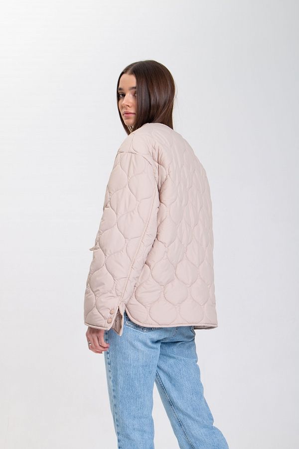 Куртка на кнопках з кишенями візерунок хвилька бежева К0423 #RU# Куртка на кнопках с карманами узор волна беж К0423 № 2