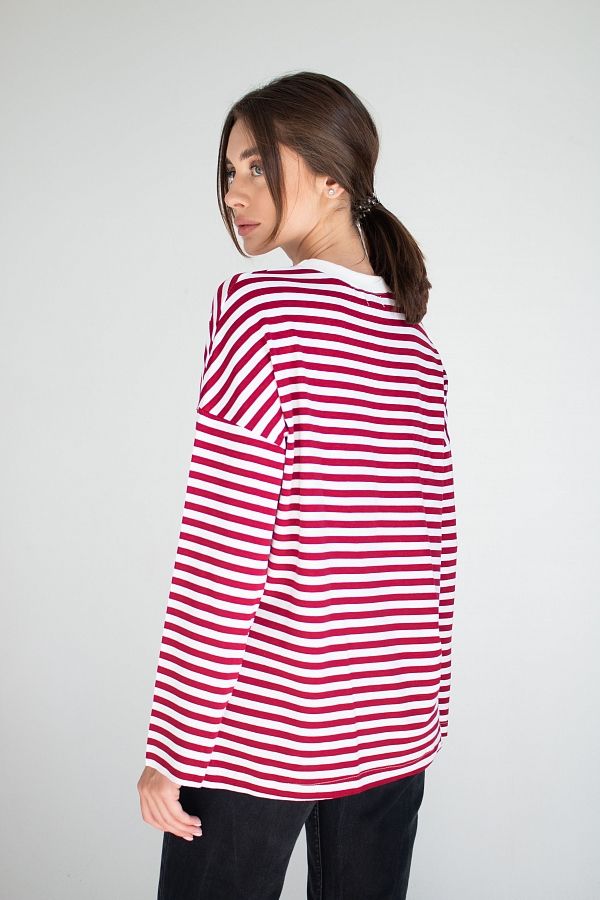 Лонгслів у смужку бордовий Т0822 #RU# Лонгслив в полоску бордовый Т0822 № 3