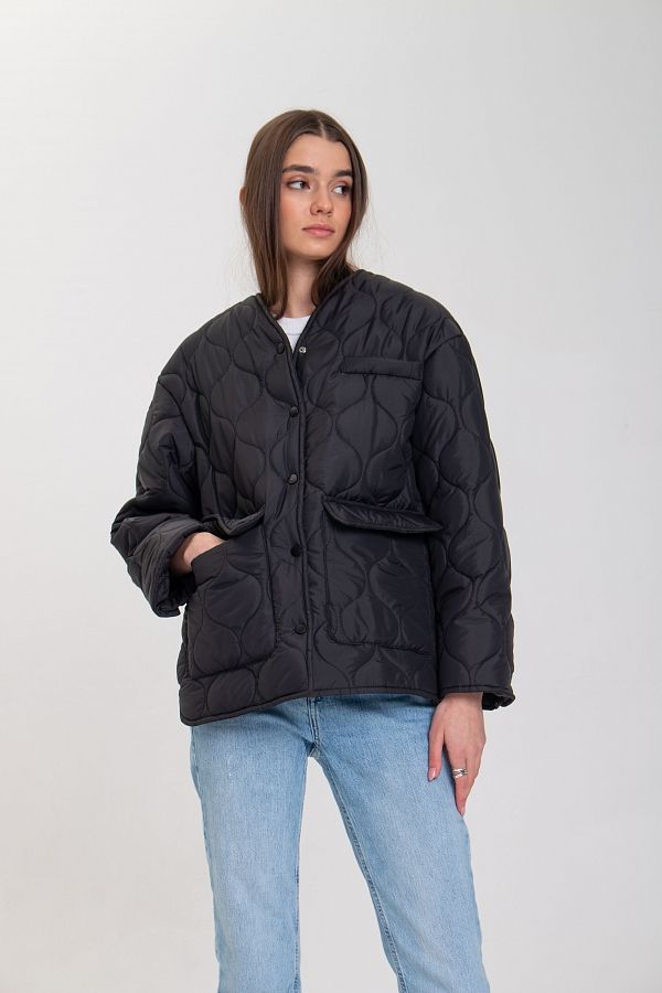 Куртка на кнопках з кишенями візерунок хвилька чорна К0423 #RU# Куртка на кнопках з кишенями черная К0423 № 1