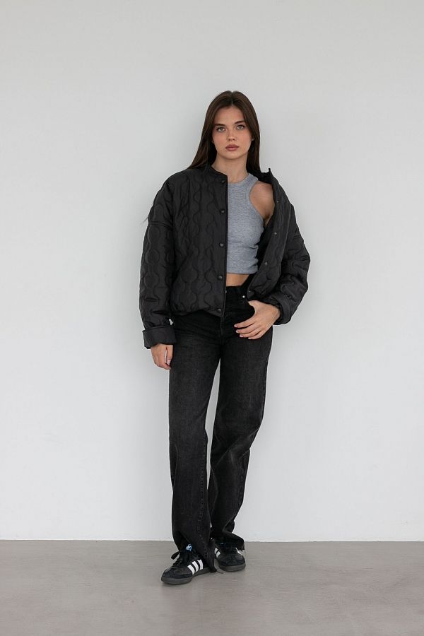 Бомбер на кнопках чорний К0623 #RU# Бомбер на черных кнопках К0623 № 1