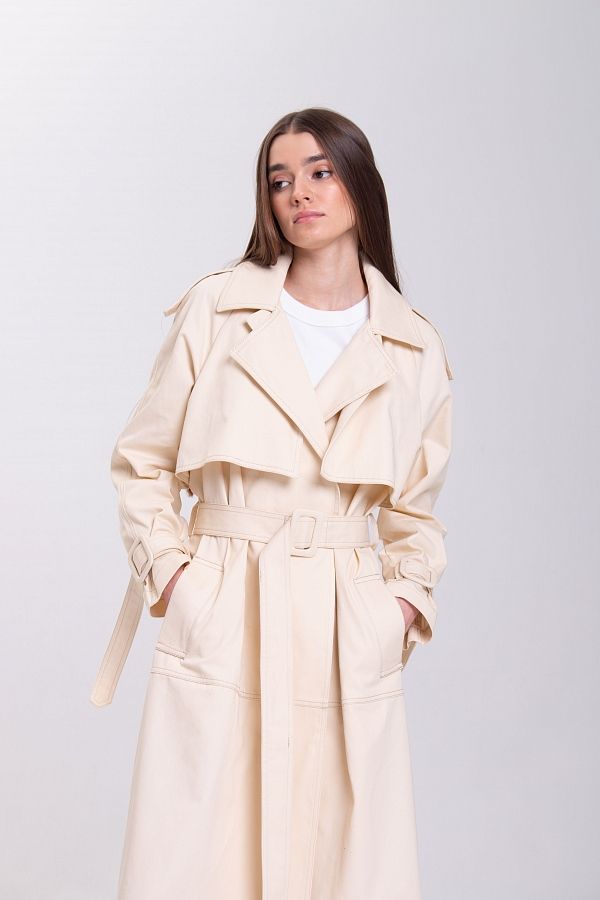Тренч джинсовий бежевий C0323 #RU# Тренч коттоновый молочный C0323 № 1