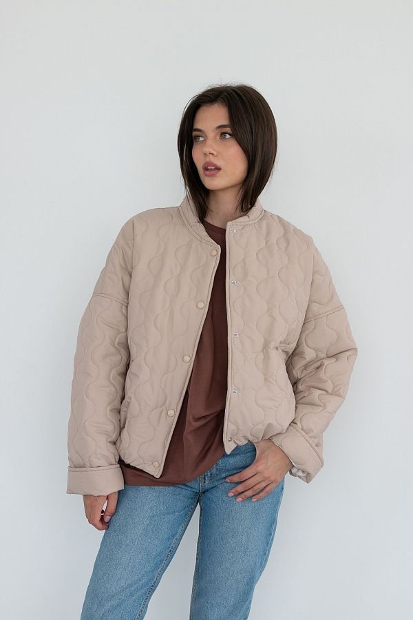 Бомбер на кнопках бежевий К0623 #RU# Бомбер на кнопках бежевый К0623 № 2