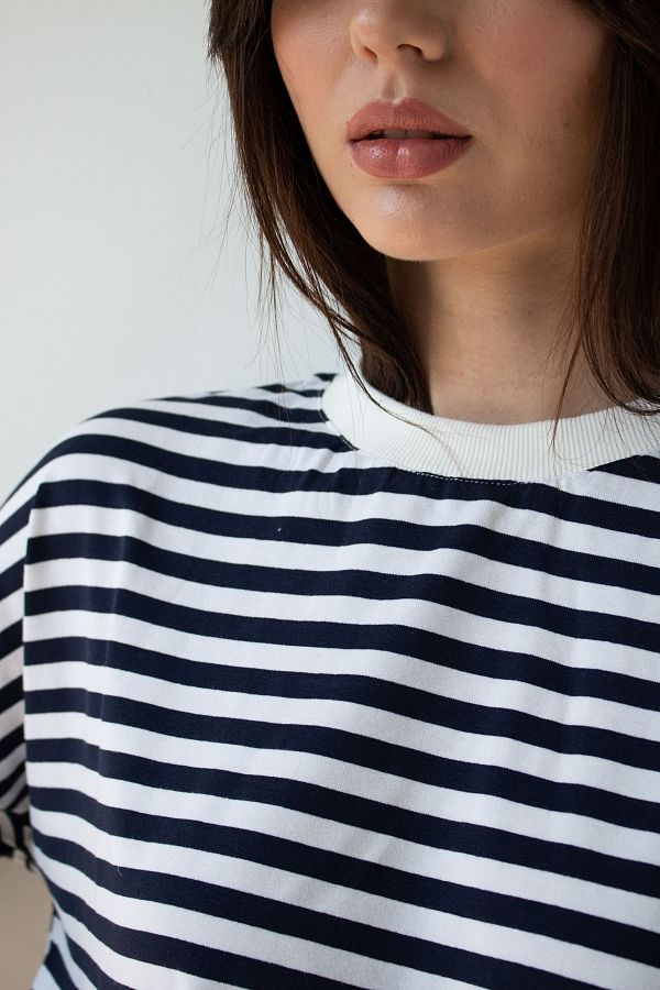 Лонгслів у смужку синій Т0922 #RU# Лонгслив в полоску черный Т0922 № 2