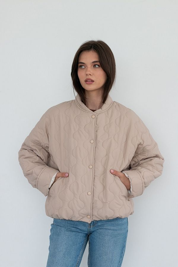 Бомбер на кнопках бежевий К0623 #RU# Бомбер на кнопках бежевый К0623 № 3