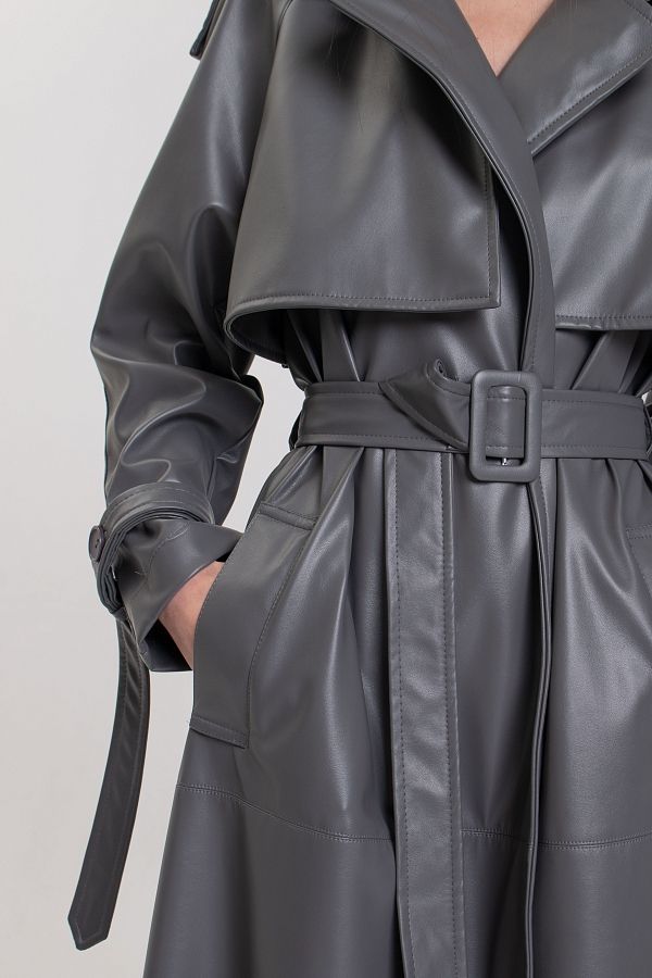 Тренч з екошкіри на замші сірий С0321 #RU# Тренч из экокожи серый С0321 № 4