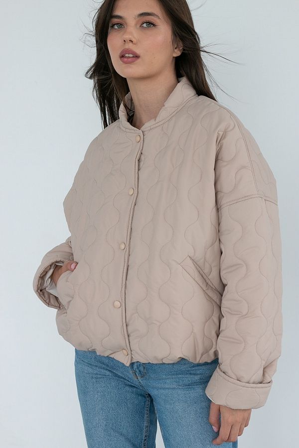 Бомбер на кнопках бежевий К0623 #RU# Бомбер на кнопках бежевый К0623 № 5