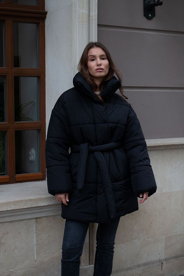 Куртка подовжена з високим коміром на кнопках чорна К0822 #RU# Куртка удлиненная с высоким воротником на кнопках черная К0822 № 3