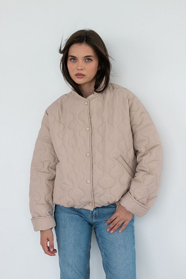 Бомбер на кнопках бежевий К0623 #RU# Бомбер на кнопках бежевый К0623 № 1