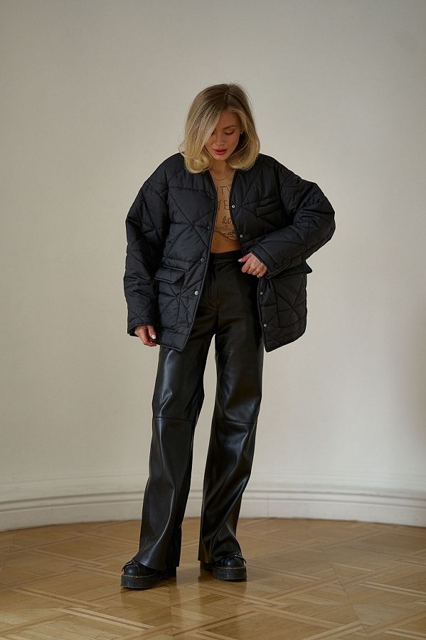 Куртка на кнопках з кишенями візерунок трикутник чорна К0423 #RU# Куртка на кнопках с карманами узор треугольник черная К0423 № 2