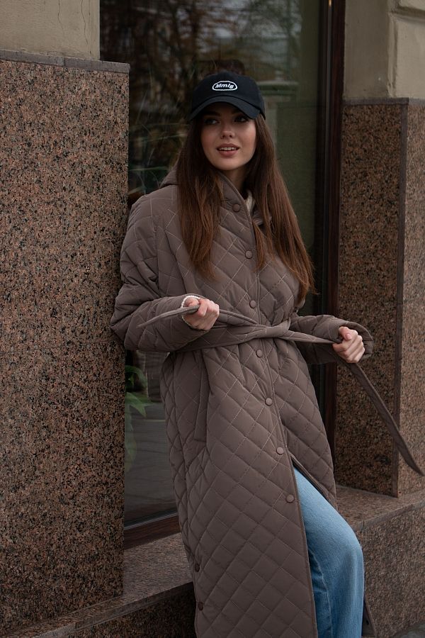 Куртка подовжена з капюшоном на кнопках  капучіно  #RU# Куртка удлиненная с капюшоном на кнопках капучино.  № 4