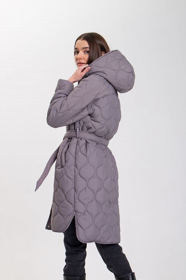 Куртка стьобана з капюшоном сіра С0822 #RU# Куртка стеганная с капюшоном серая С0822 № 3