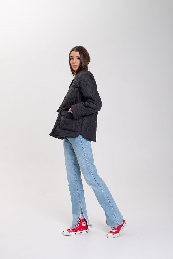 Куртка на кнопках з кишенями візерунок хвилька чорна К0423 #RU# Куртка на кнопках з кишенями черная К0423 № 2