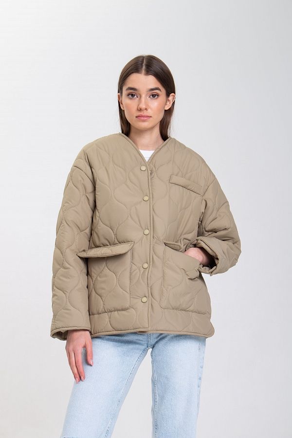 Куртка на кнопках з кишенями візерунок хвилька оливкова К0423 #RU# Куртка на кнопках с карманами узор волна оливковая К0423 № 1