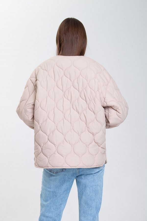 Куртка на кнопках з кишенями візерунок хвилька бежева К0423 #RU# Куртка на кнопках с карманами узор волна беж К0423 № 4