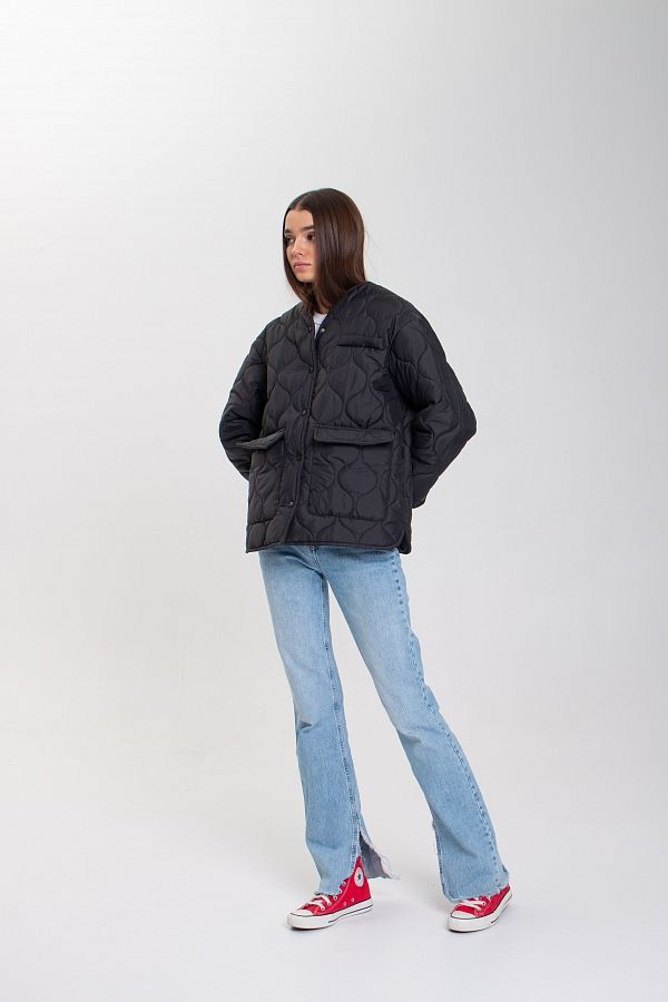 Куртка на кнопках з кишенями візерунок хвилька чорна К0423 #RU# Куртка на кнопках з кишенями черная К0423 № 3