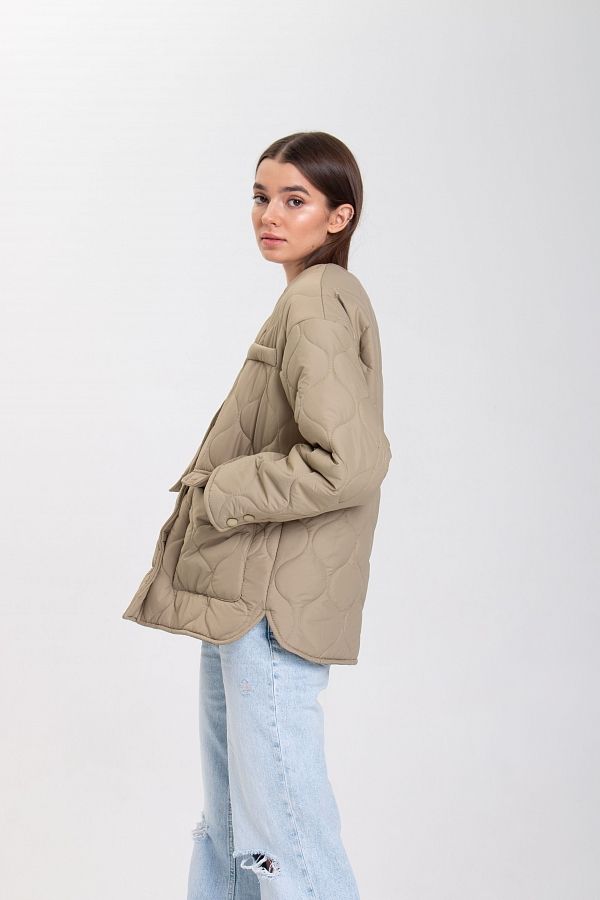 Куртка на кнопках з кишенями візерунок хвилька оливкова К0423 #RU# Куртка на кнопках с карманами узор волна оливковая К0423 № 3