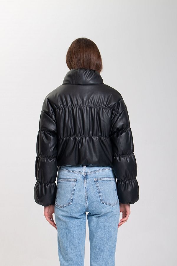 Вкорочена куртка з екошіри чорна K0523 #RU# Укороченная куртка из экокожи K0523 № 5