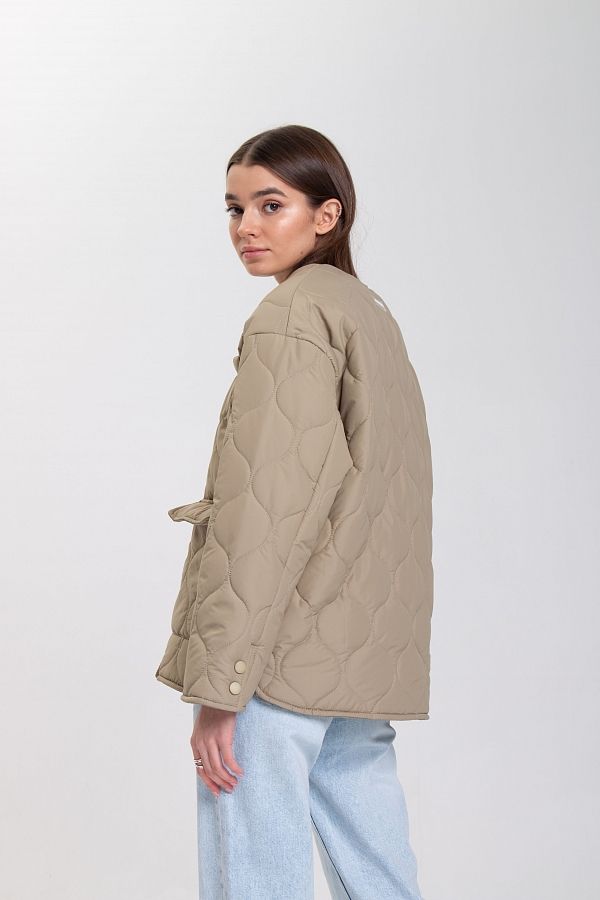 Куртка на кнопках з кишенями візерунок хвилька оливкова К0423 #RU# Куртка на кнопках с карманами узор волна оливковая К0423 № 2