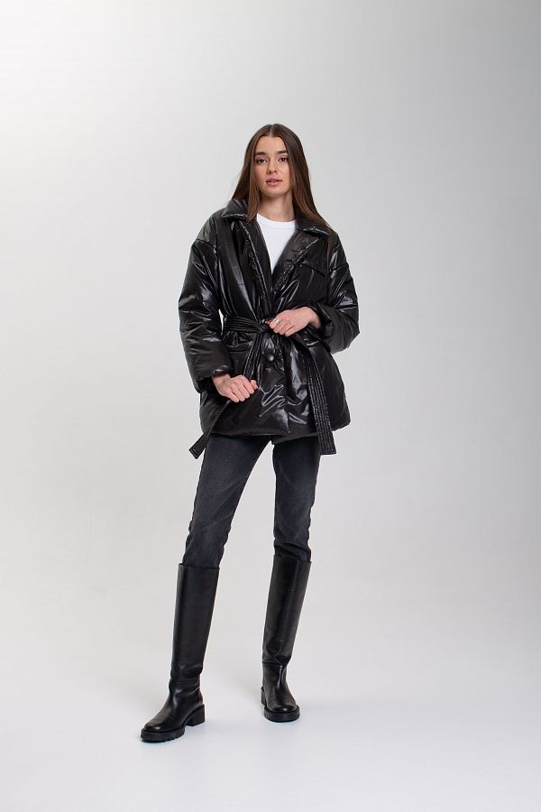 Куртка-жакет з великим воротом чорна К0323 #RU# Куртка-жакет с большим воротником К0323 № 1