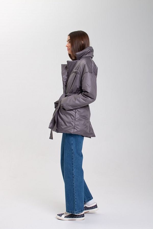 Куртка-жакет з великим воротом графітова К0323 #RU# Куртка-жакет с большим воротником графитовая К0323 № 4