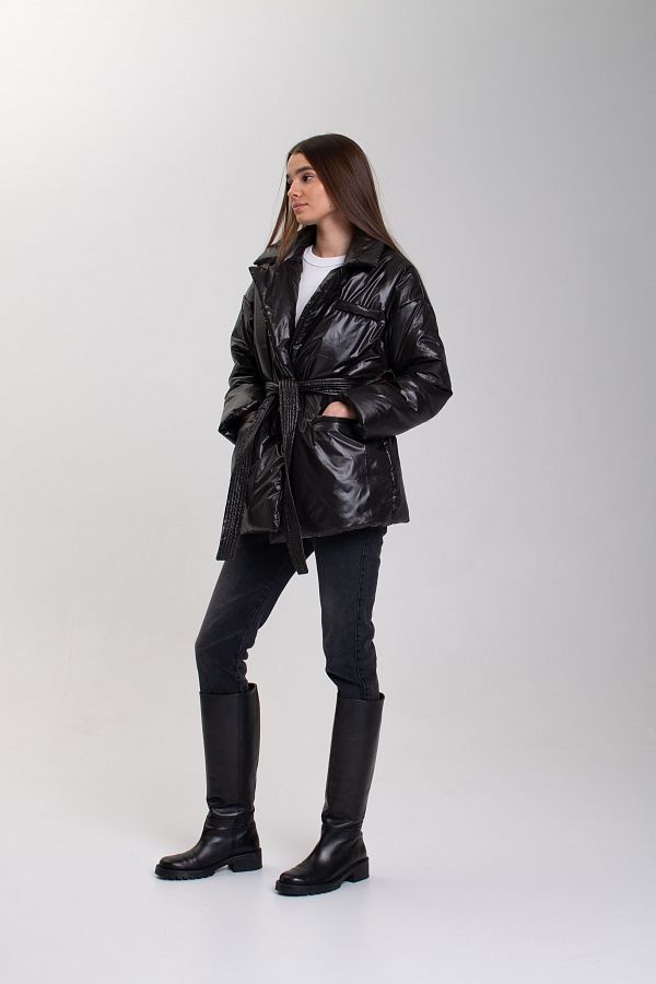 Куртка-жакет з великим воротом чорна К0323 #RU# Куртка-жакет с большим воротником К0323 № 2