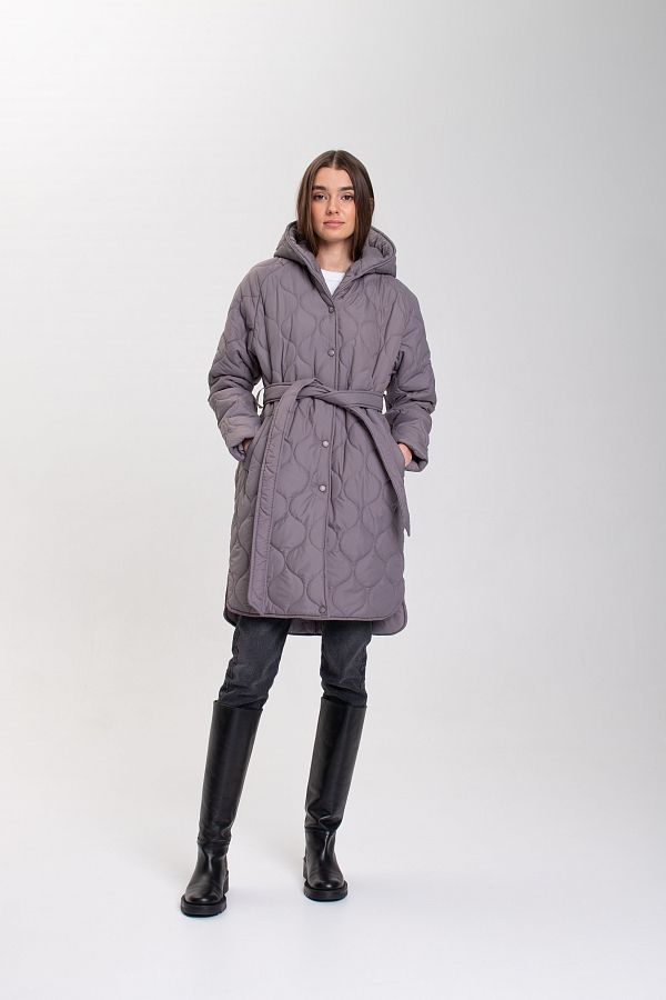 Куртка стьобана з капюшоном сіра С0822 #RU# Куртка стеганная с капюшоном серая С0822 № 1