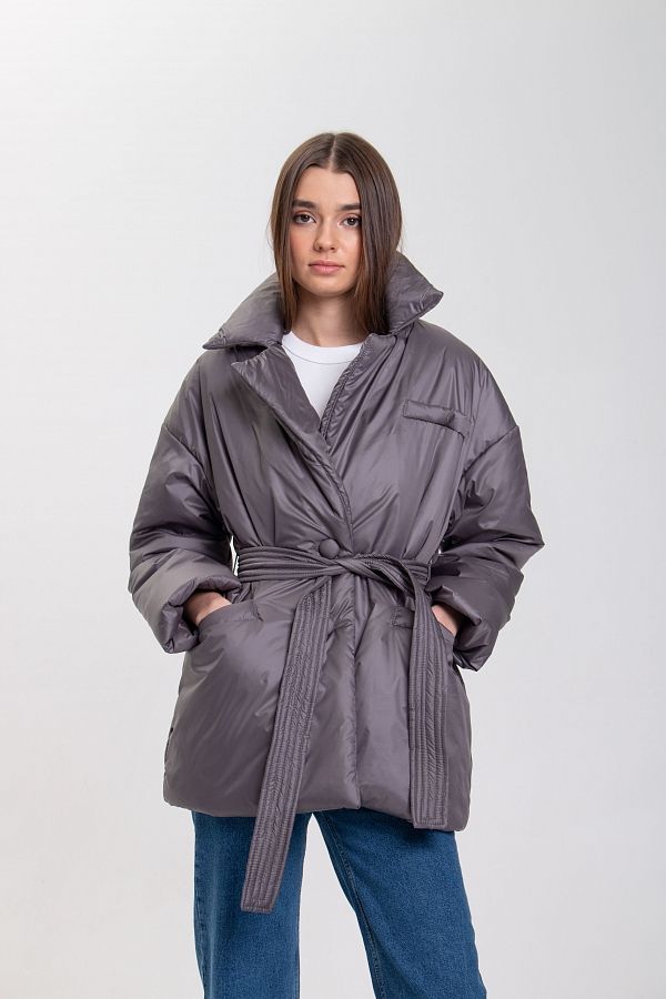 Куртка-жакет з великим воротом графітова К0323 #RU# Куртка-жакет с большим воротником графитовая К0323 № 1