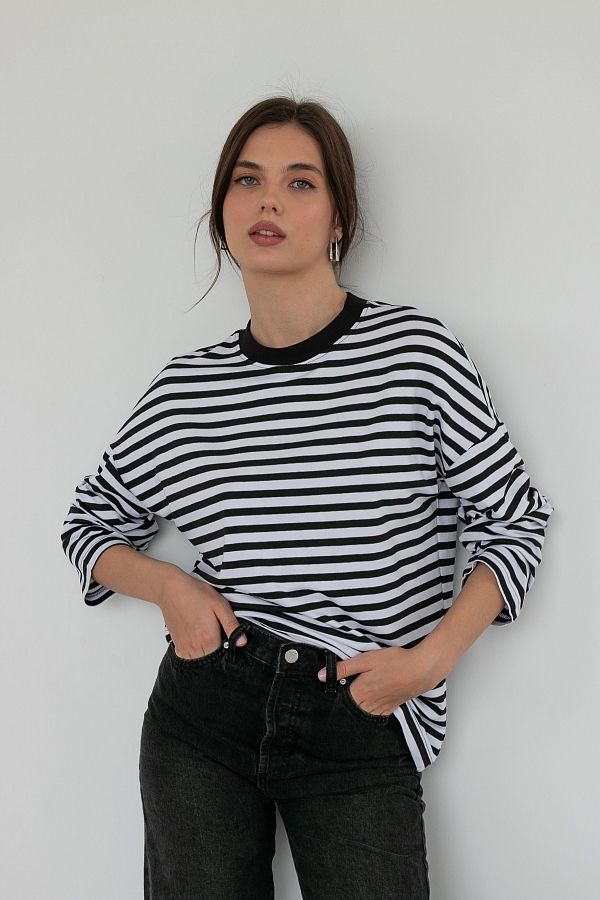 Лонгслів чорна смужка  КС0123 #RU# Лонгслив черная полоска КС0123 № 5