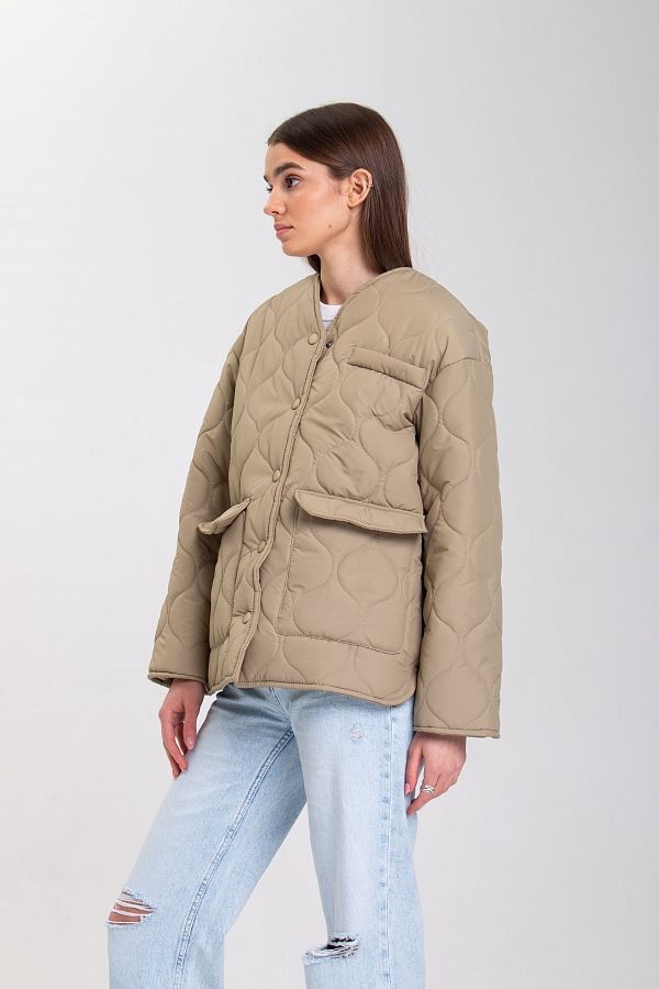 Куртка на кнопках з кишенями візерунок хвилька оливкова К0423 #RU# Куртка на кнопках с карманами узор волна оливковая К0423 № 5