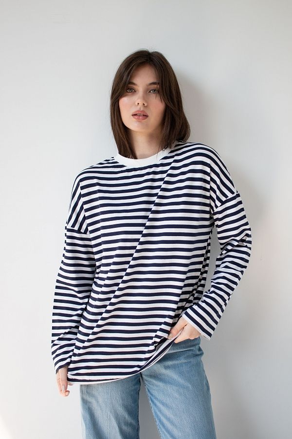 Лонгслів у смужку синій Т0922 #RU# Лонгслив в полоску черный Т0922 № 3