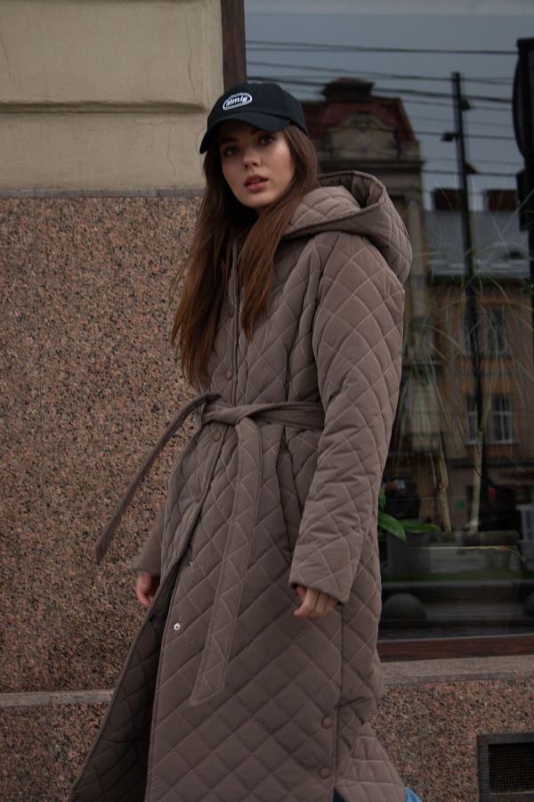 Куртка подовжена з капюшоном на кнопках  капучіно  #RU# Куртка удлиненная с капюшоном на кнопках капучино.  № 3