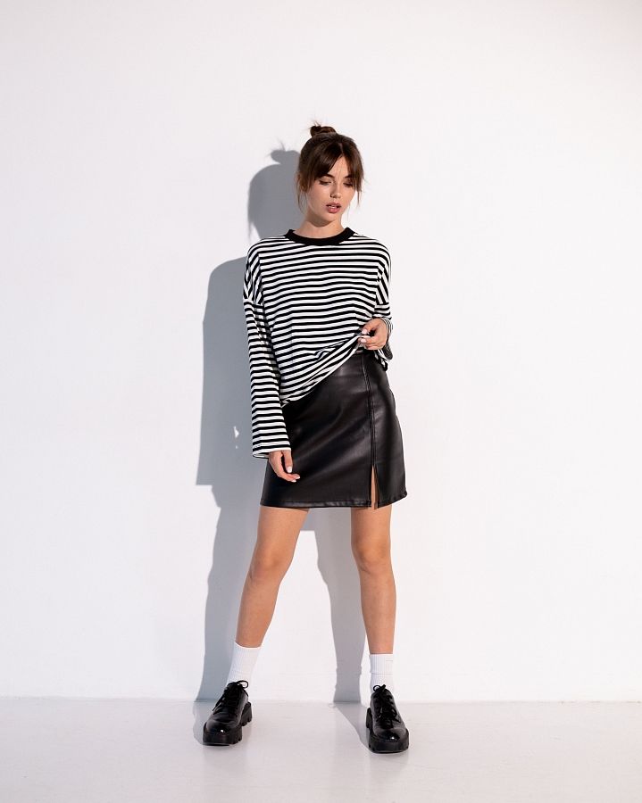 Спідниця міні з екошкіри чорна СП0001 #RU# Юбка мини из экокожи черная СП0001 № 1