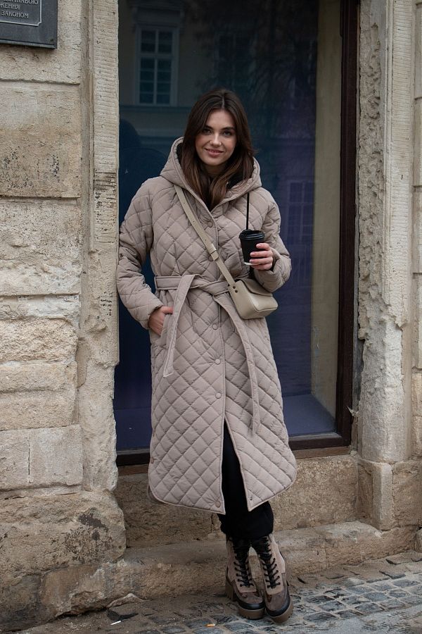 Куртка подовжена з капюшоном на кнопках бежева  #RU# Куртка удлиненная с капюшоном на кнопках бежевая.  № 3