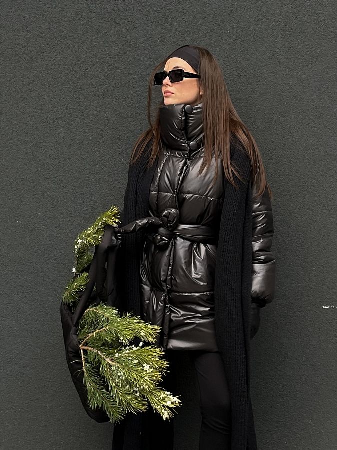 Куртка подовжена з високим коміром на кнопках лаке К0822 #RU# Куртка удлиненная с высоким воротником на кнопках лаке К0822 № 1