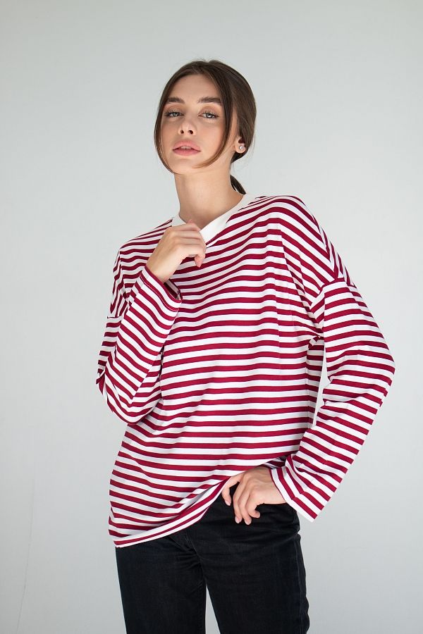 Лонгслів у смужку бордовий Т0822 #RU# Лонгслив в полоску бордовый Т0822 № 4