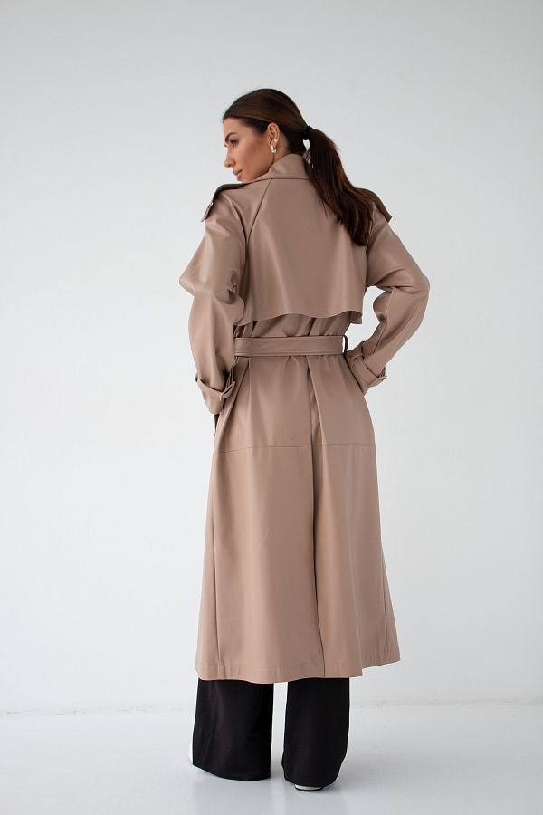 Trencz z ekoskóry na zamszu kawowy С0321 #RU# Тренч из экокожи кофейный С0321 № 4