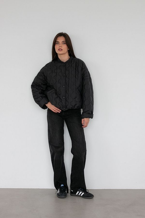 Бомбер на кнопках чорний К0623 #RU# Бомбер на черных кнопках К0623 № 3